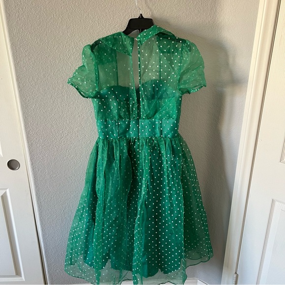 NEW Unique Vintage Peach Clip Dot Libby Swing Dress Green Polka Dot - Picture 4 of 4
